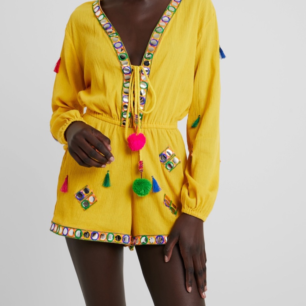 Missguided Pom Pom cheesecloth playsuit Size 4
